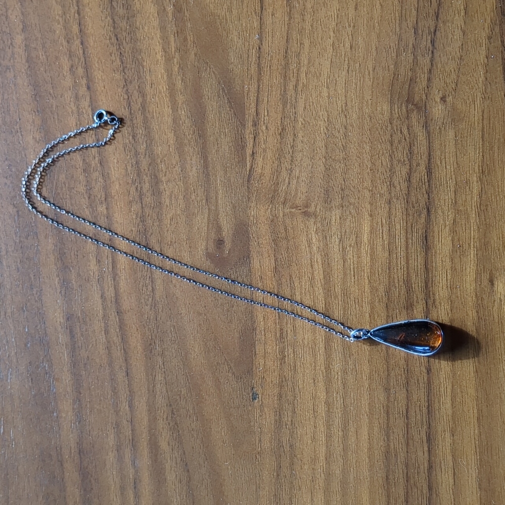 Amber and Sterling Silver Necklace